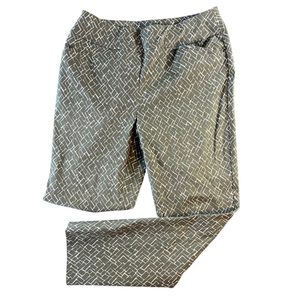 Chicos So Slimming Ankle Pants Olive Green Geometric Lattice Size 0 (US 4 Small)